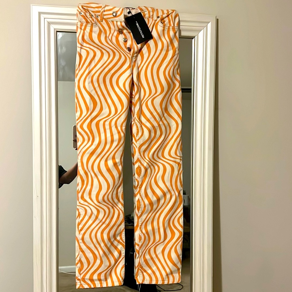 Orange Swirl Print Wide Leg Jeans